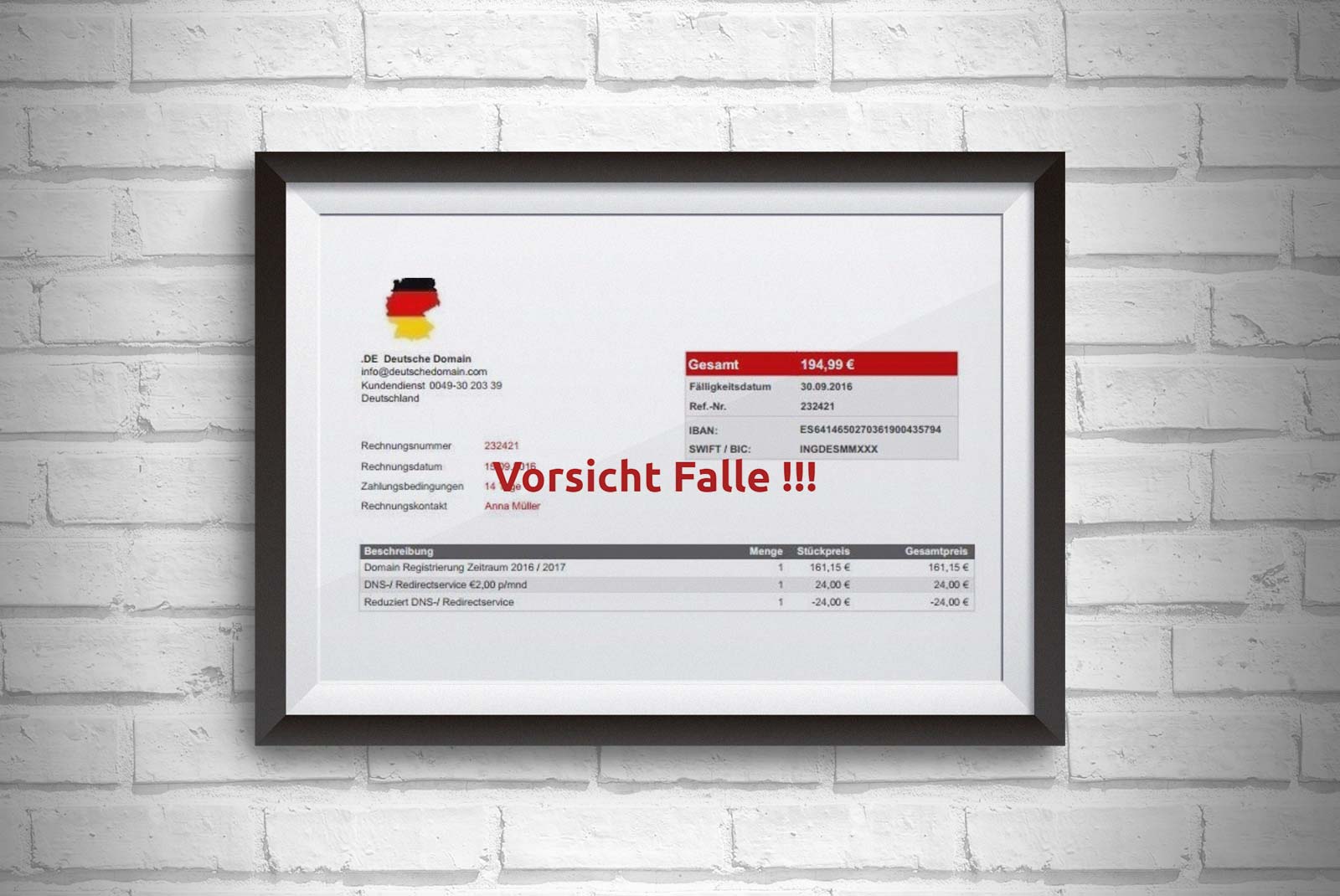 Deutsche Domain fake Rechnung